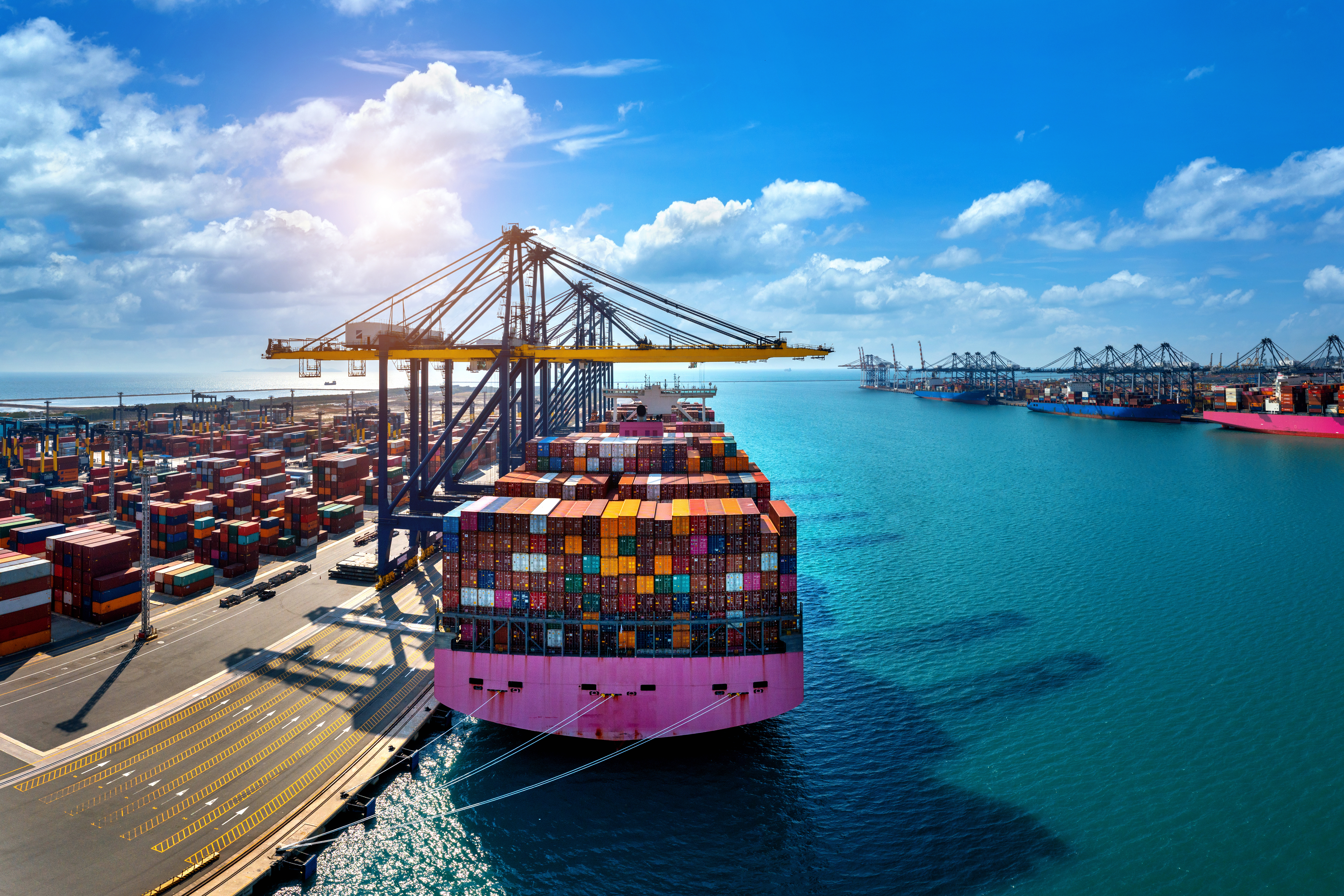 Aerial View Cargo Ship Harbor
